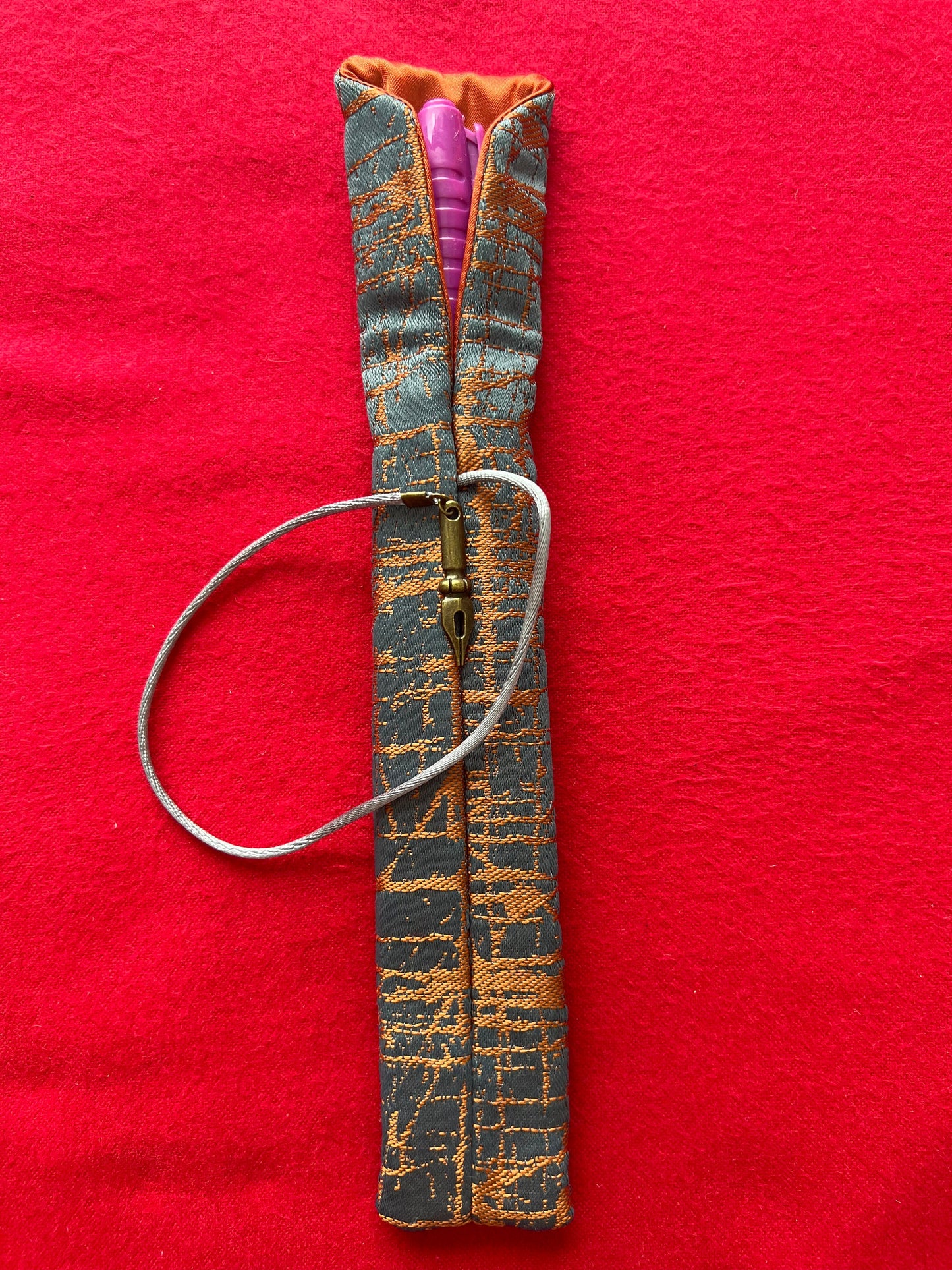 Grey/Orange Abstract - Single Pen Kimono Case with Soft Luxurious Satin Interior