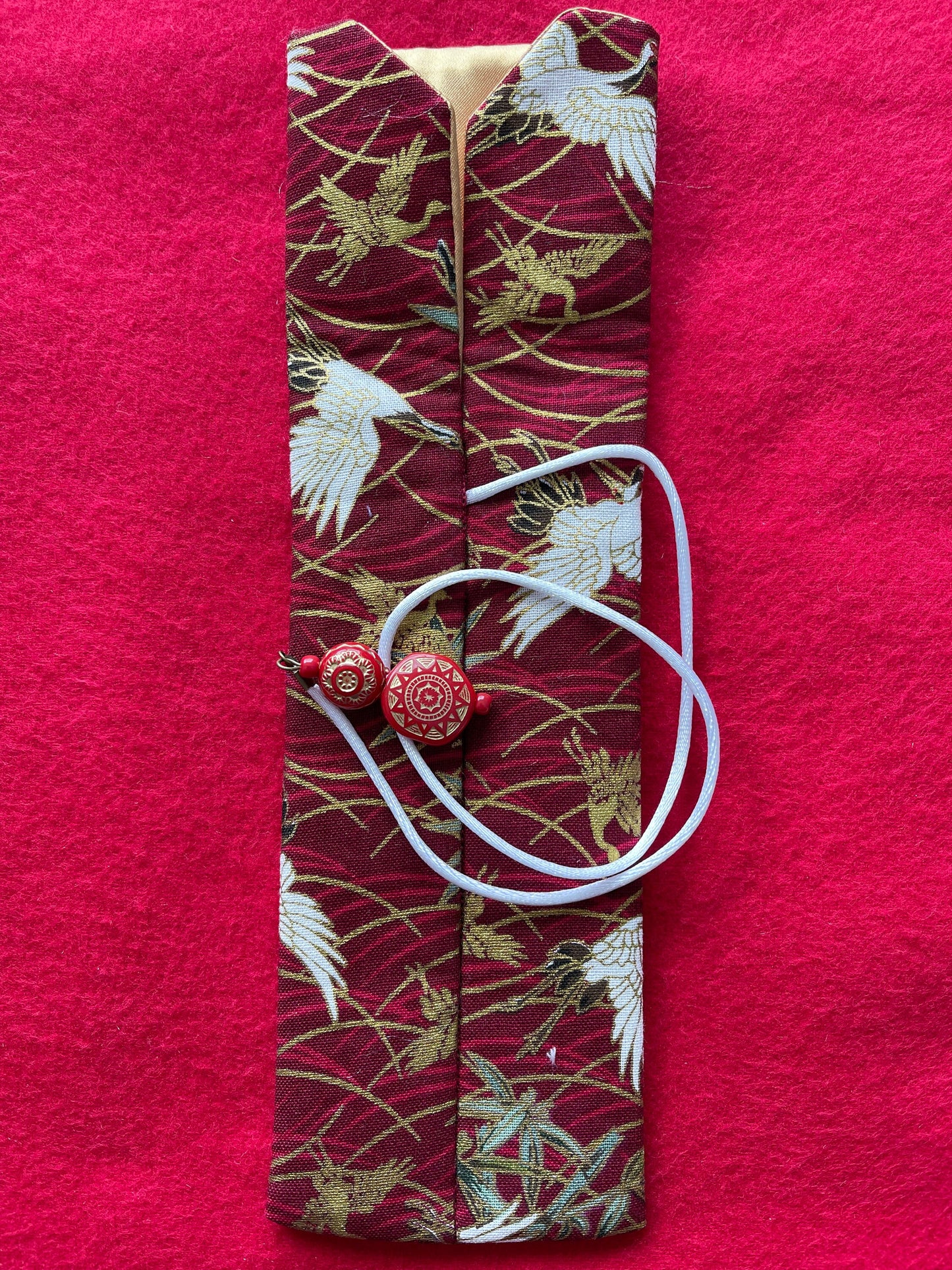 Red Cranes - Double Pen Kimono Case with Soft Luxurious Satin Interior