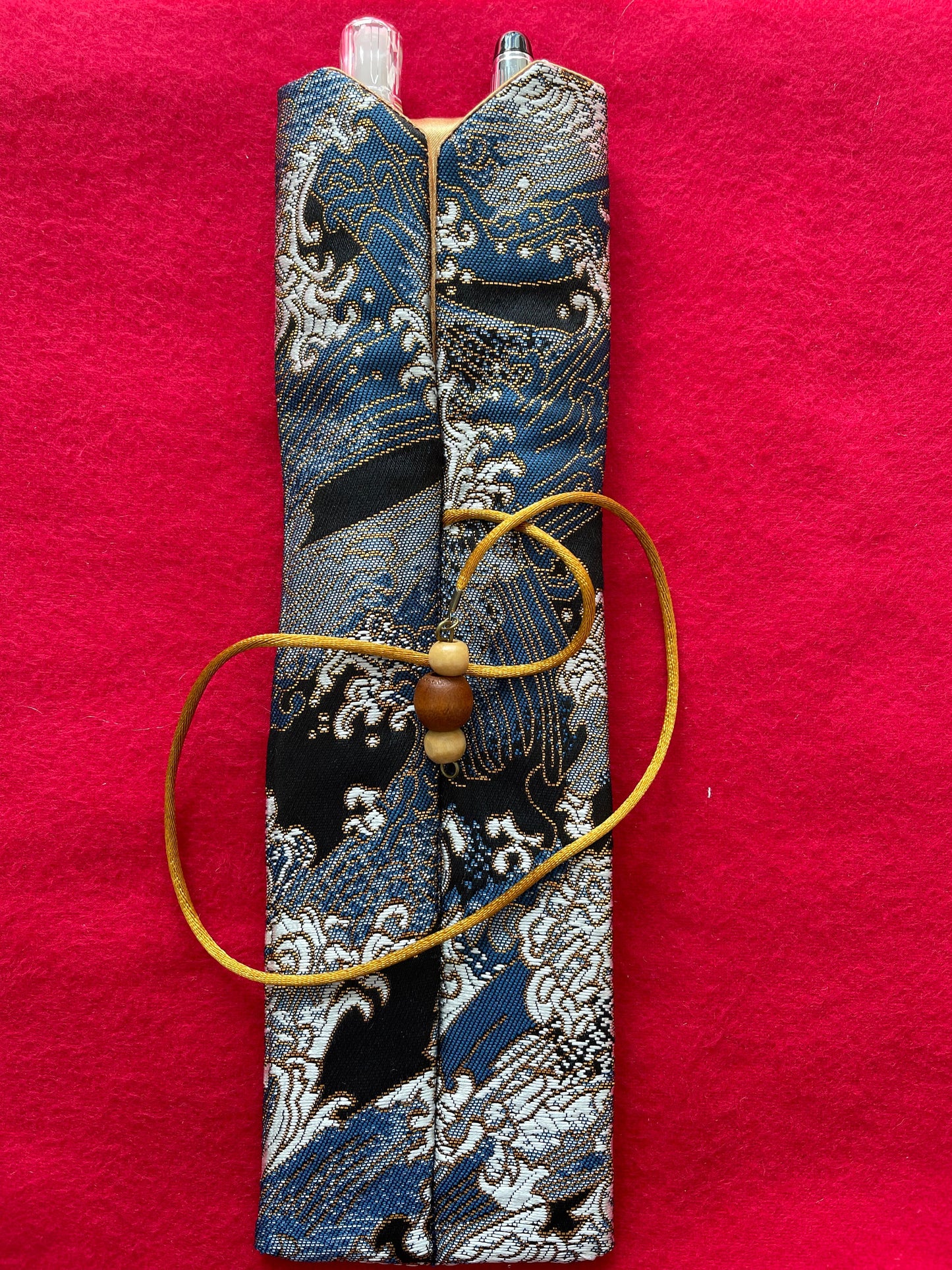 Great Wave - Double Pen Kimono Case with Soft Luxurious Satin Interior