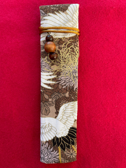 Brown Cranes - Single Pen Kimono Case with Soft Luxurious Satin Interior