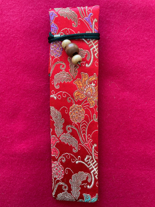 Red Brocade Flowers - Single Pen Kimono Case with Soft Luxurious Satin Interior