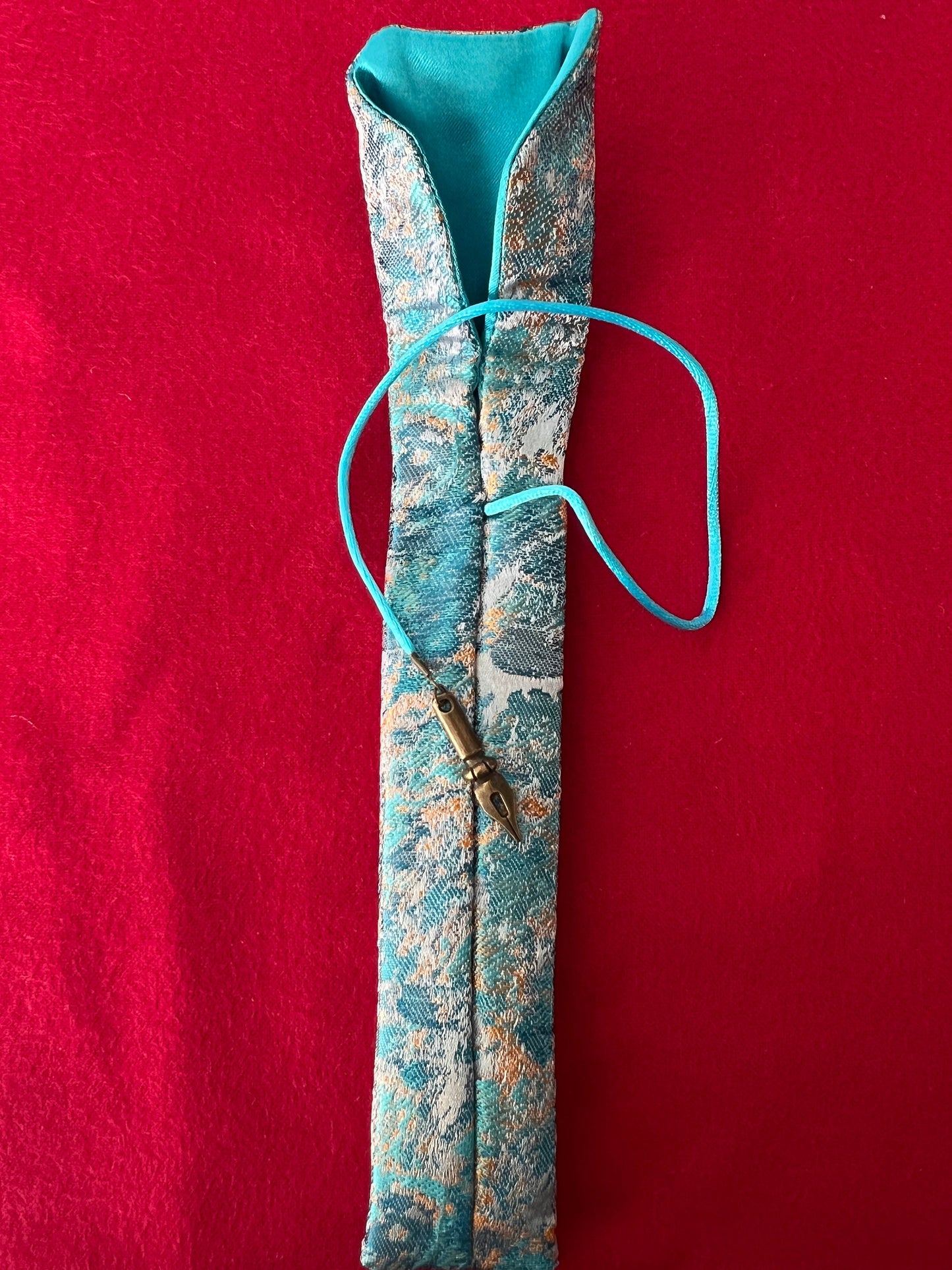 Teal/Tangerine Abstract - Single Pen Kimono Case with Soft Luxurious Satin Interior