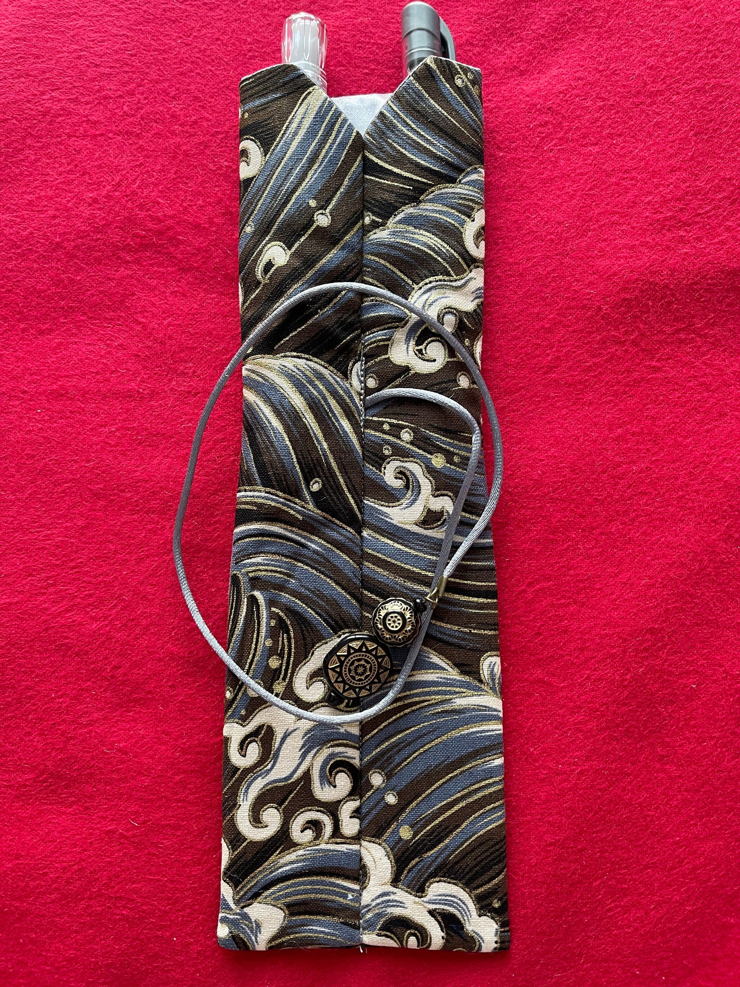 Grey Waves Double Pen Kimono Case with Soft Luxurious Satin Interior