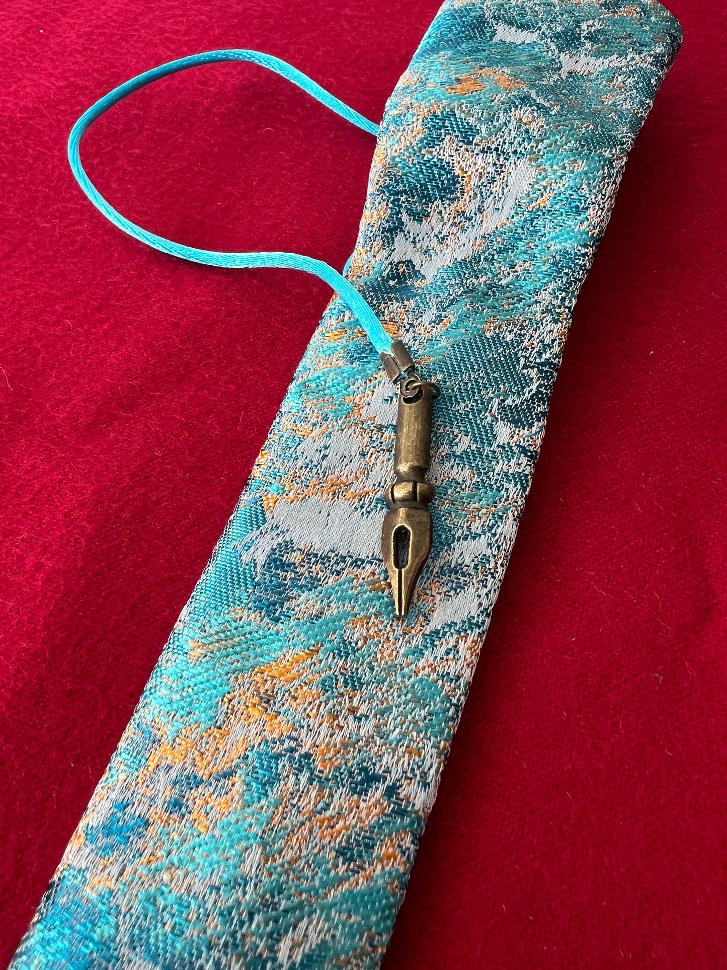 Teal/Tangerine Abstract - Single Pen Kimono Case with Soft Luxurious Satin Interior