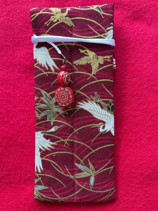 Red Cranes - Double Pen Kimono Case with Soft Luxurious Satin Interior