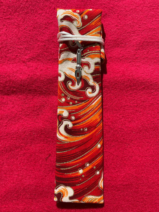 Red Waves - Single Pen Kimono Case with Soft Luxurious Satin Interior