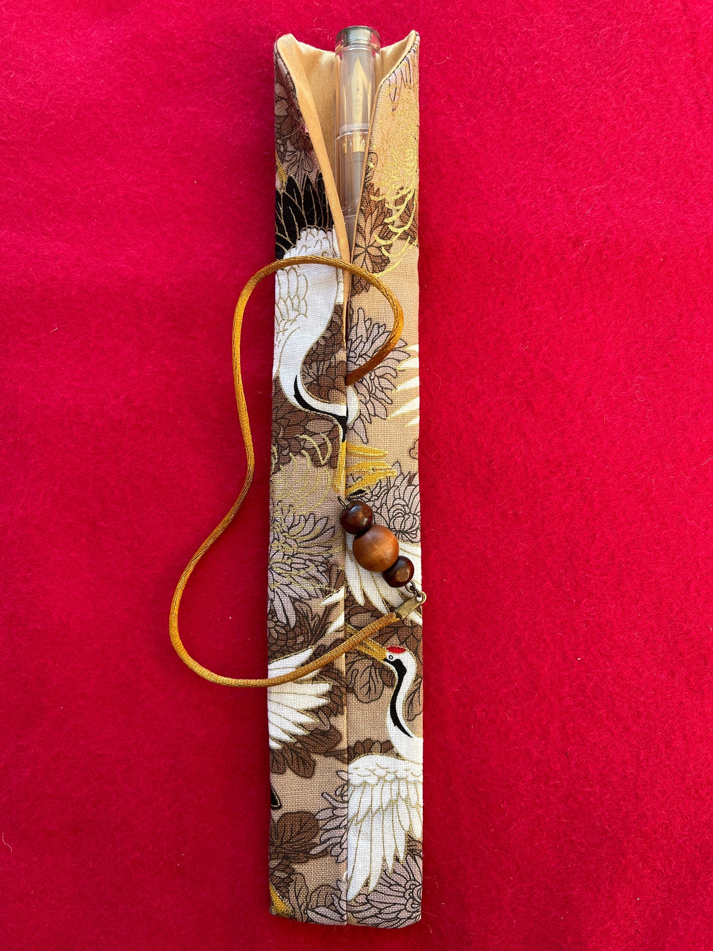 Brown Cranes - Single Pen Kimono Case with Soft Luxurious Satin Interior