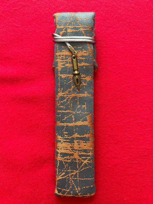 Grey/Orange Abstract - Single Pen Kimono Case with Soft Luxurious Satin Interior