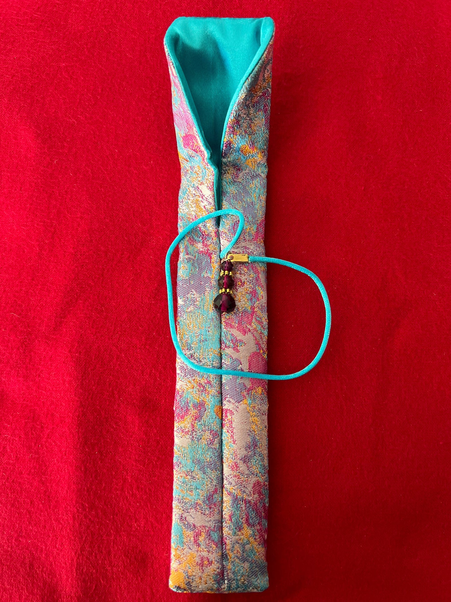 Pink/Teal Abstract - Single Pen Kimono Case with Soft Luxurious Satin Interior