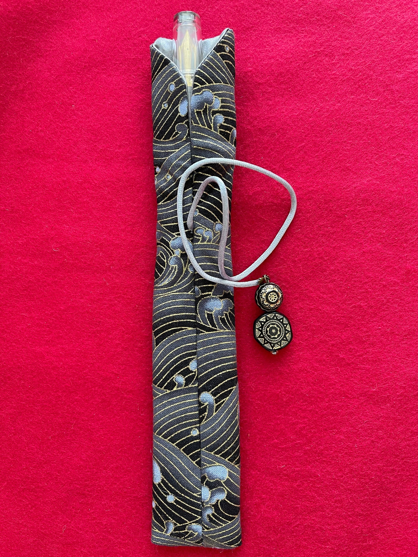 Grey/Blue Waves - Single Pen Kimono Case with Soft Luxurious Satin Interior