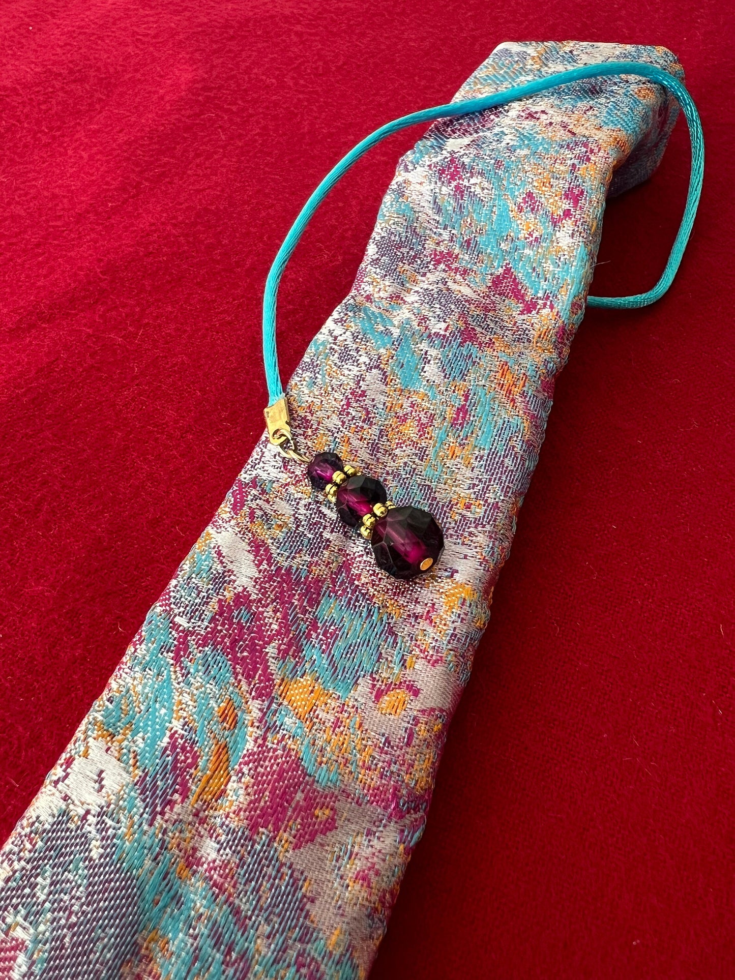Pink/Teal Abstract - Single Pen Kimono Case with Soft Luxurious Satin Interior