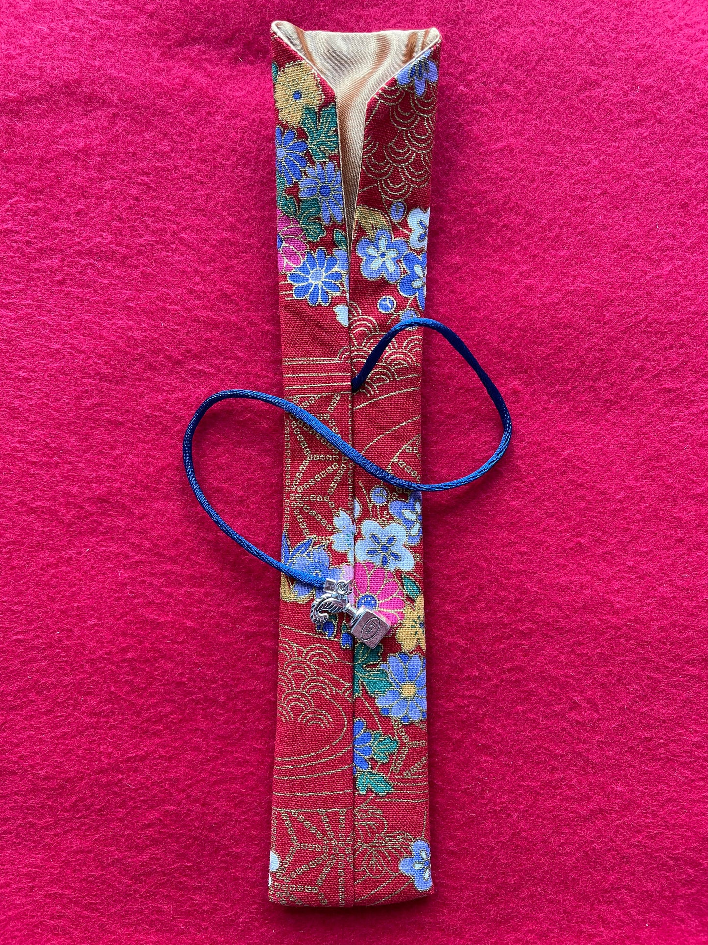 Red/Multi Flowers - Single Pen Kimono Case with Soft Luxurious Satin Interior