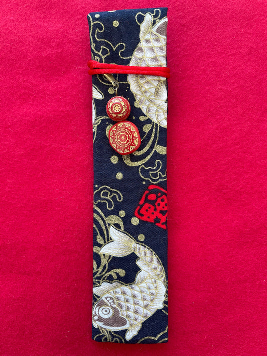 Blue Koi Fish - Single Pen Kimono Case with Soft Luxurious Satin Interior