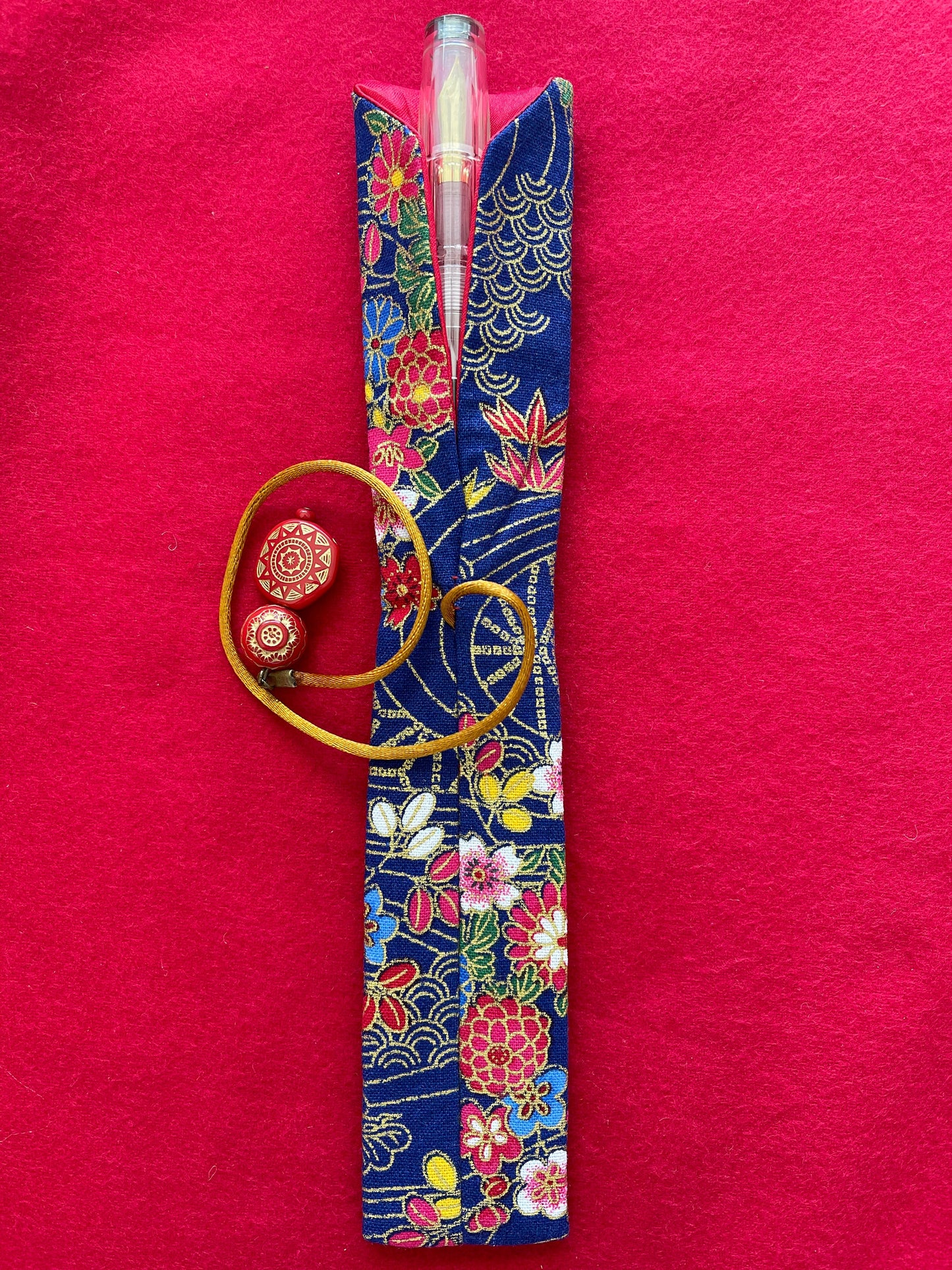 Blue/Multi Flowers - Single Pen Kimono Case with Soft Luxurious Satin Interior