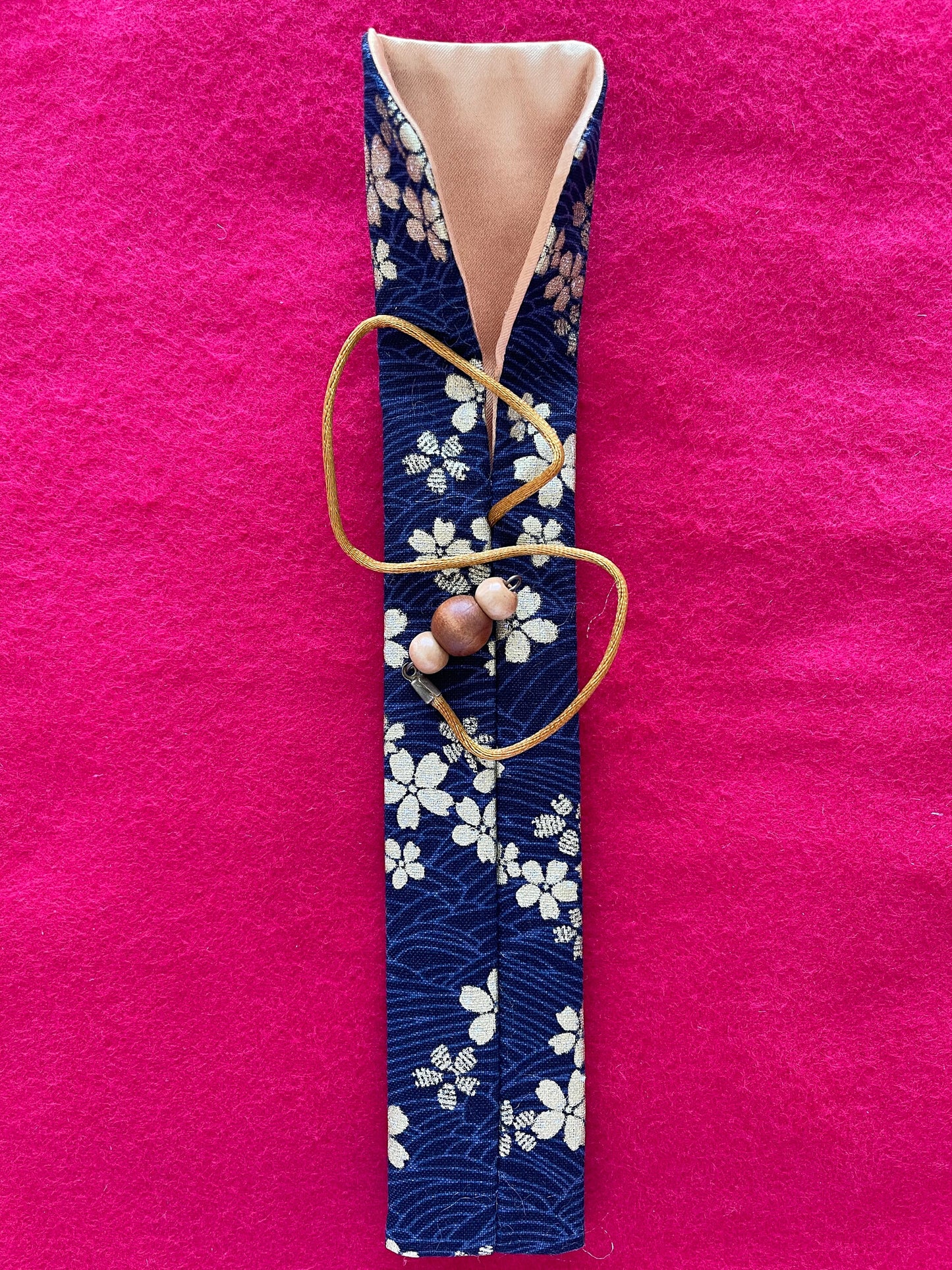Blue/Gold Sakura - Single Pen Kimono Case with Soft Luxurious Satin Interior