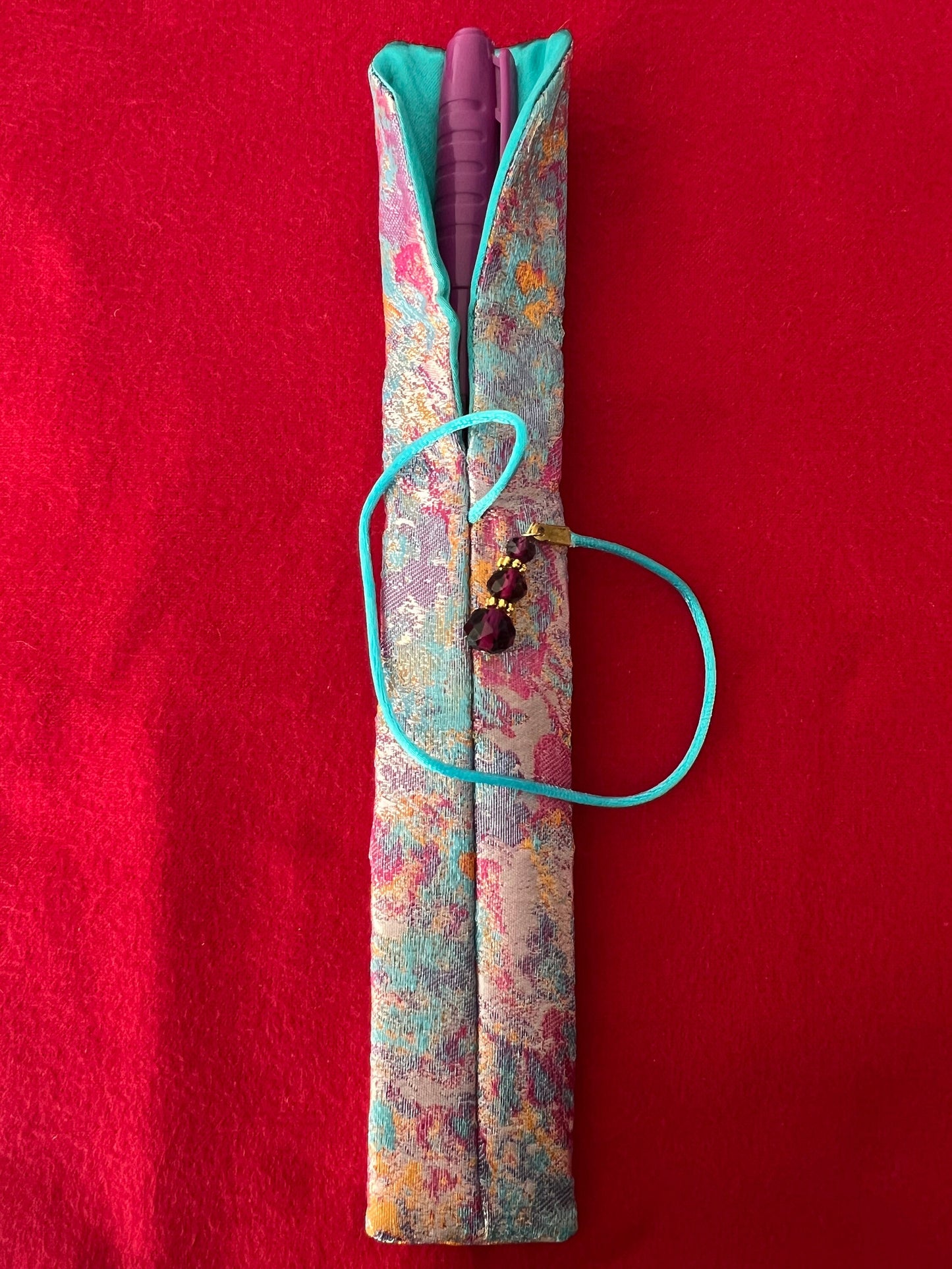 Pink/Teal Abstract - Single Pen Kimono Case with Soft Luxurious Satin Interior