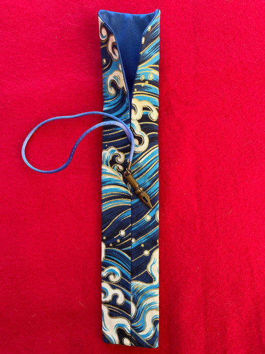 Blue Waves - Single Pen Kimono Case with Soft Luxurious Satin Interior