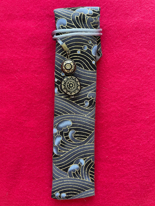 Grey/Blue Waves - Single Pen Kimono Case with Soft Luxurious Satin Interior