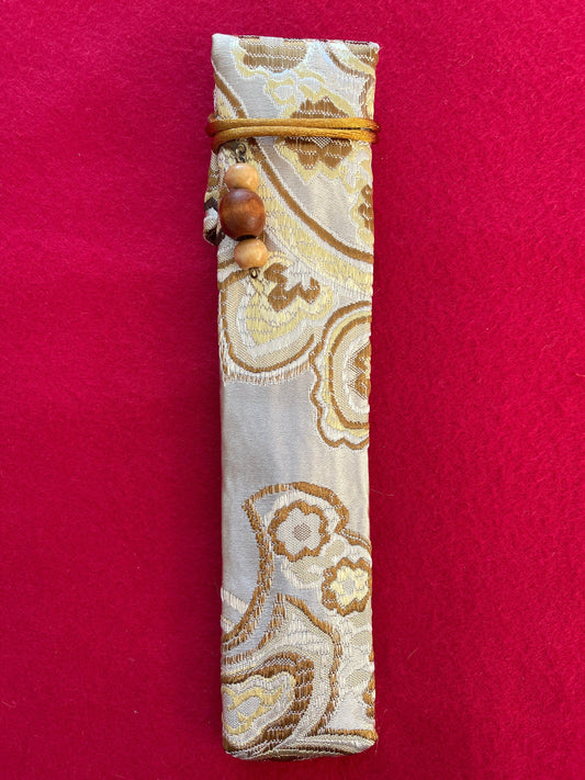 Gold /Brown Brocade Flowers - Single Pen Kimono Case with Soft Luxurious Satin Interior