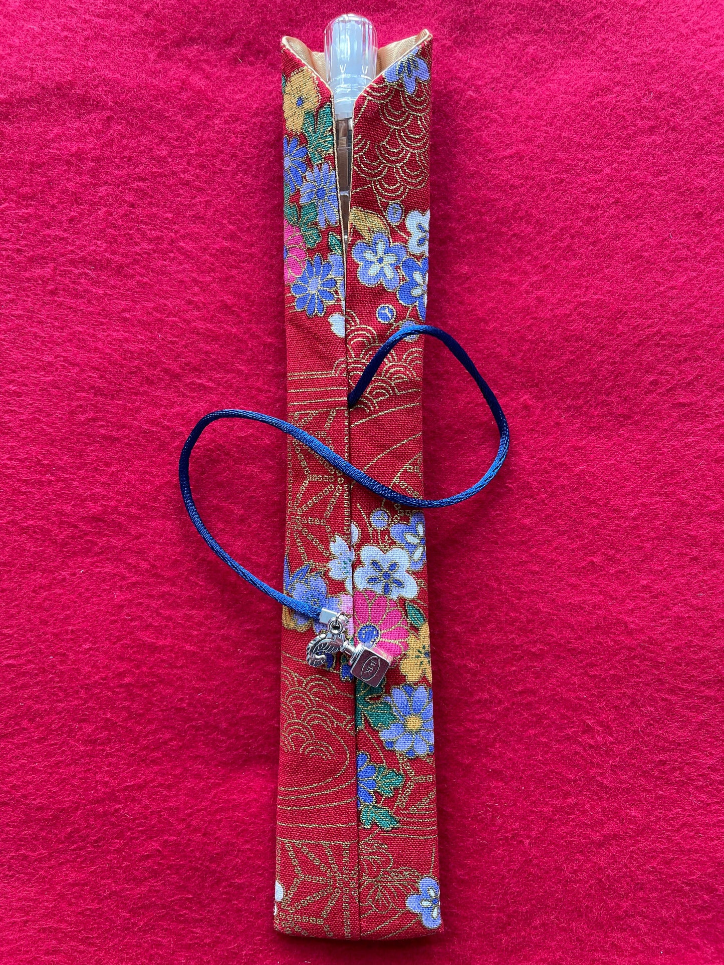 Red/Multi Flowers - Single Pen Kimono Case with Soft Luxurious Satin Interior