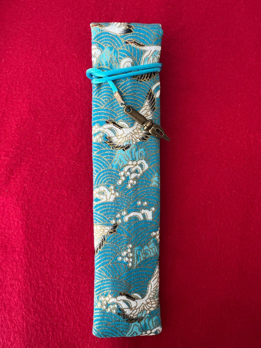 Teal Cranes - Single Pen Kimono Case with Soft Luxurious Satin Interior