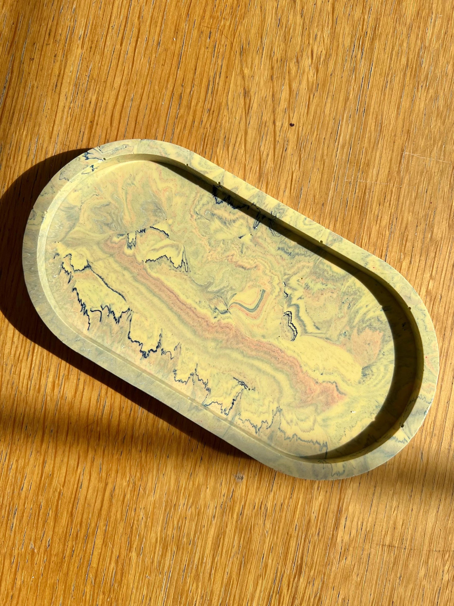 Yellow Swirl Eco-Resin Oval Tray with Pen Rest | Handmade in USA | Water-Resistant