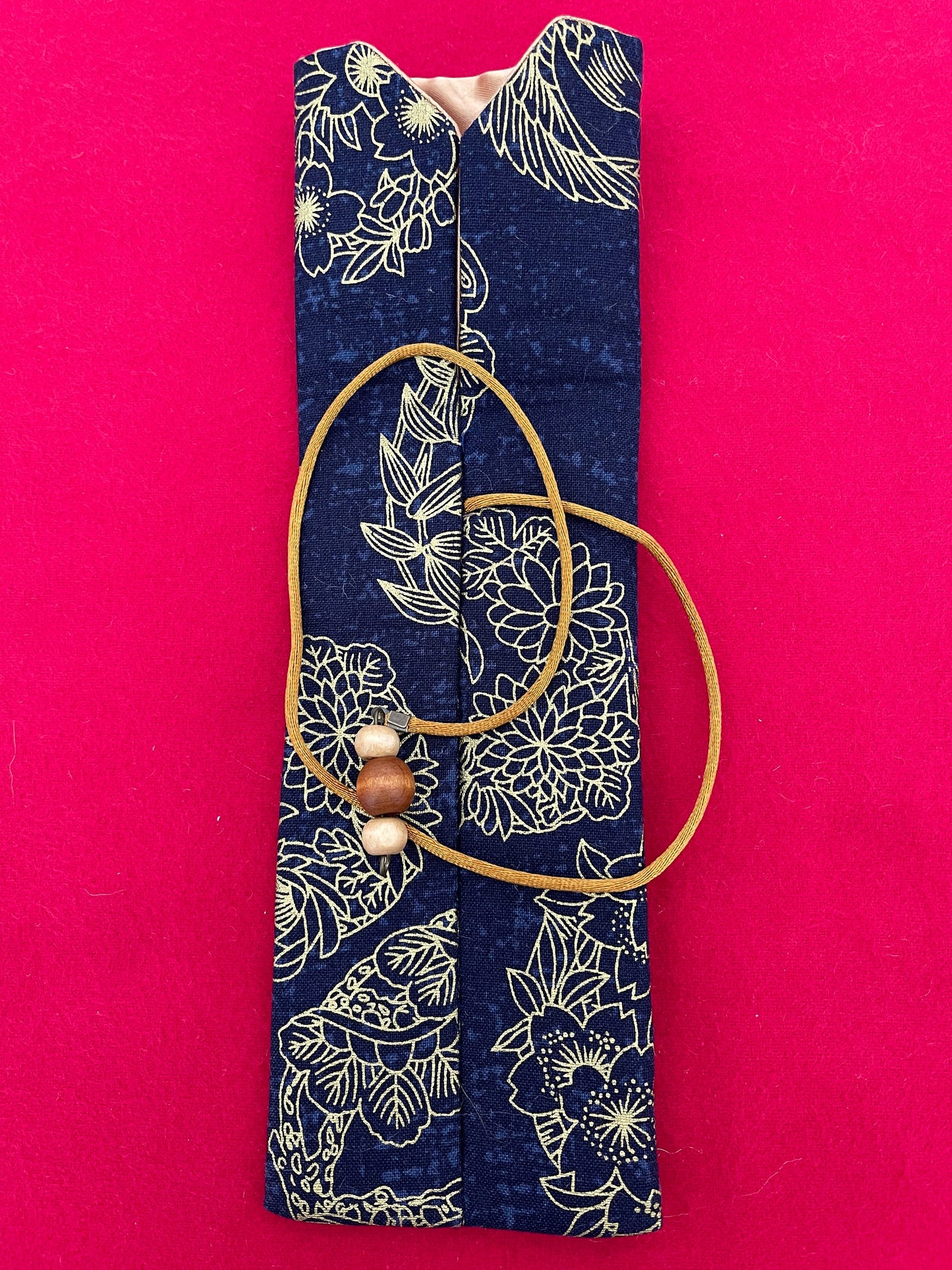 Blue/Gold Flowers - Double Pen Kimono Case with Soft Luxurious Satin Interior