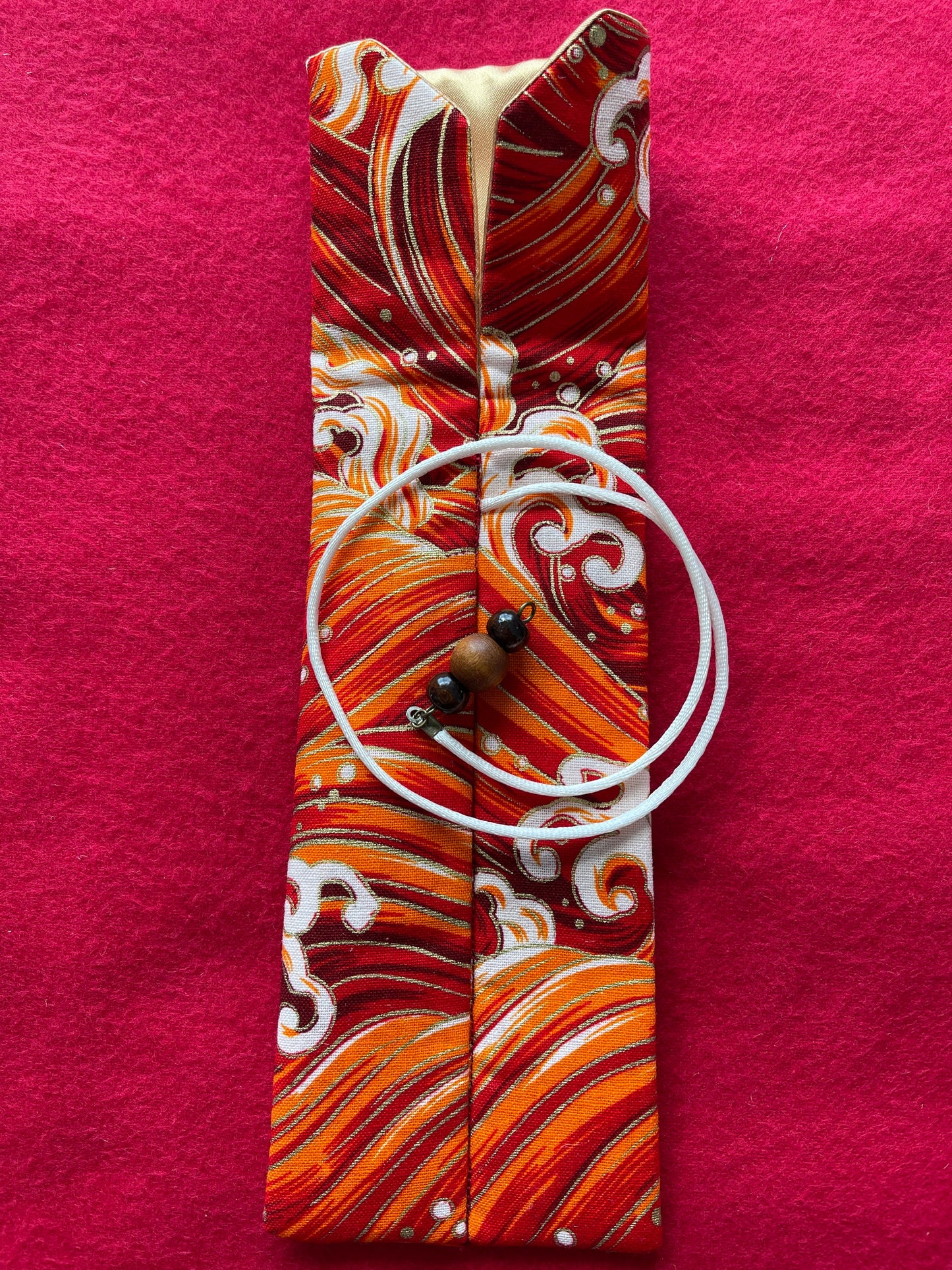 Red Waves - Double Pen Kimono Case with Soft Luxurious Satin Interior