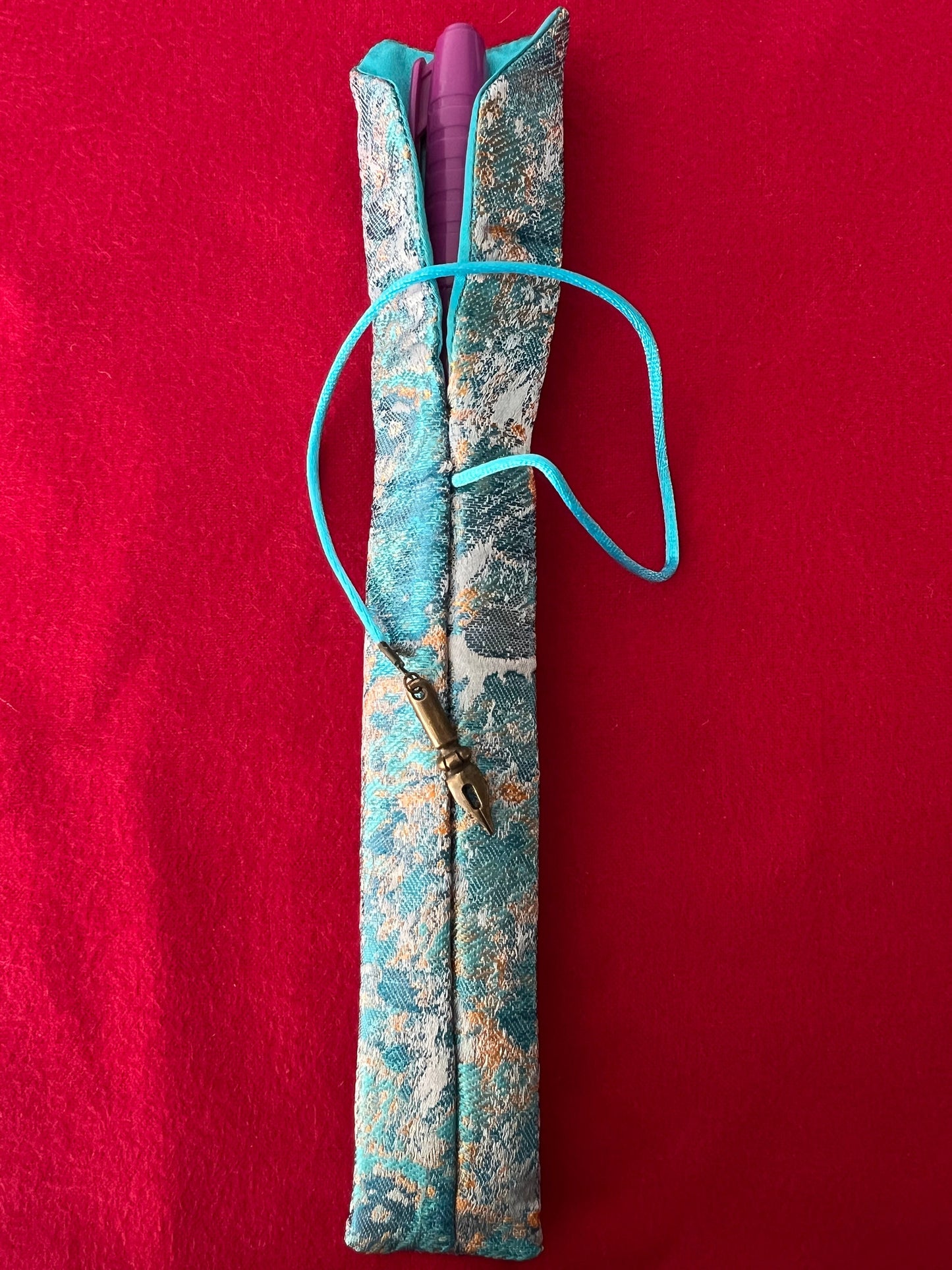 Teal/Tangerine Abstract - Single Pen Kimono Case with Soft Luxurious Satin Interior