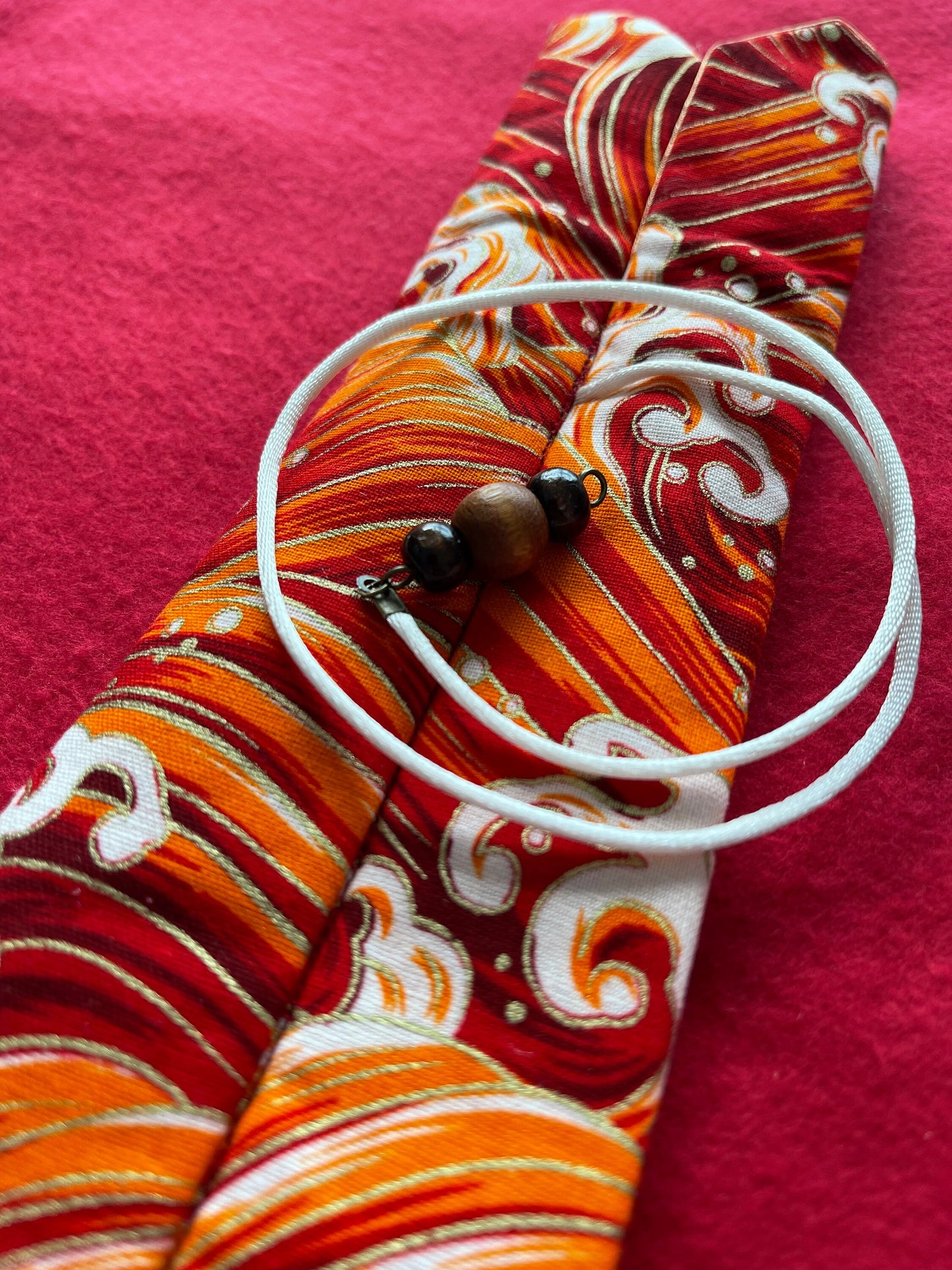 Red Waves - Double Pen Kimono Case with Soft Luxurious Satin Interior
