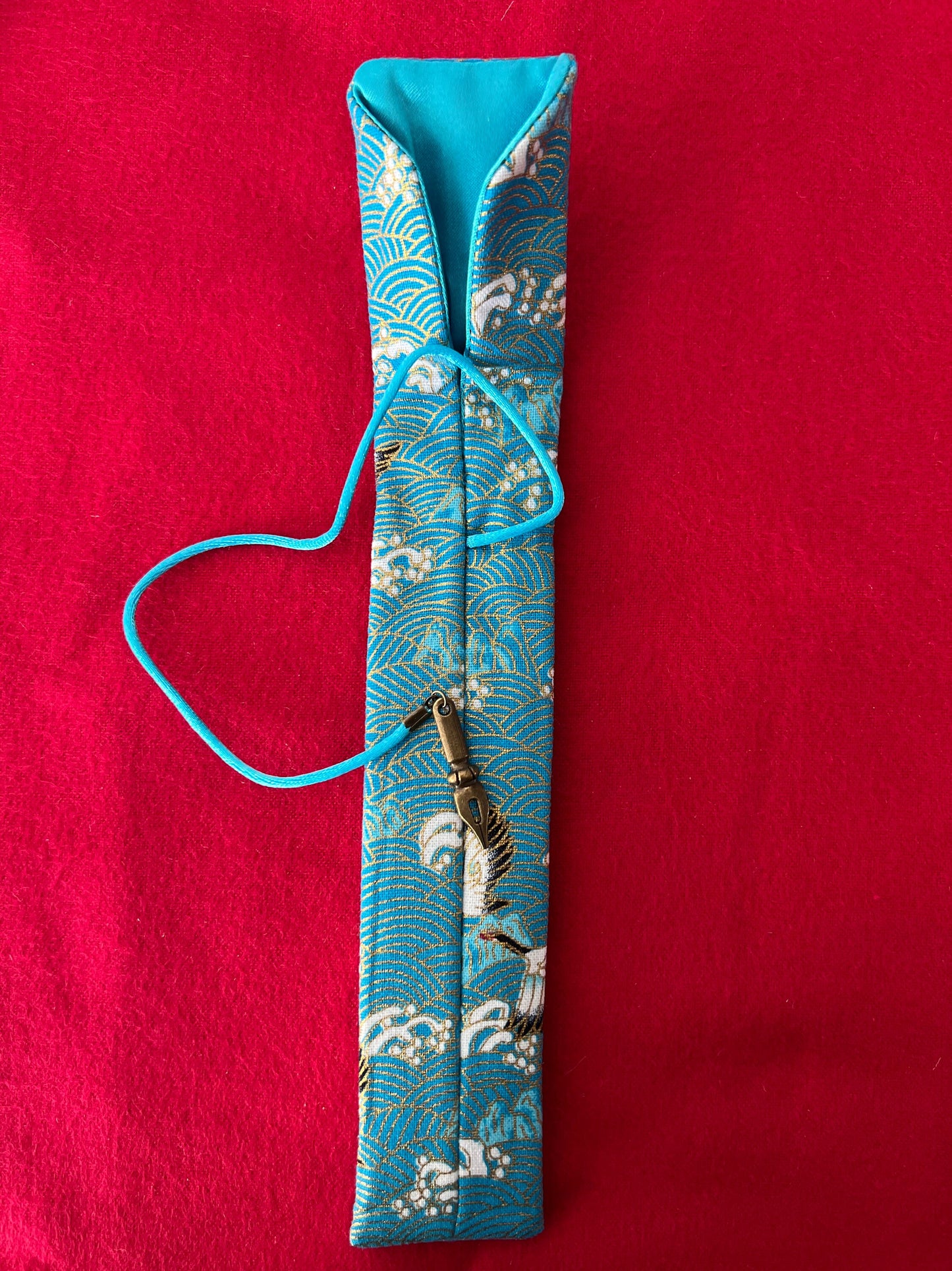 Teal Cranes - Single Pen Kimono Case with Soft Luxurious Satin Interior