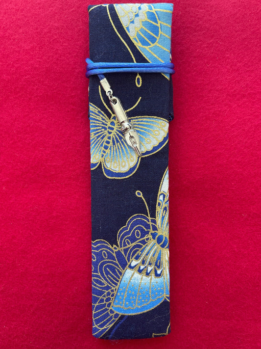Blue Butterflies - Single Pen Kimono Case with Soft Luxurious Satin Interior