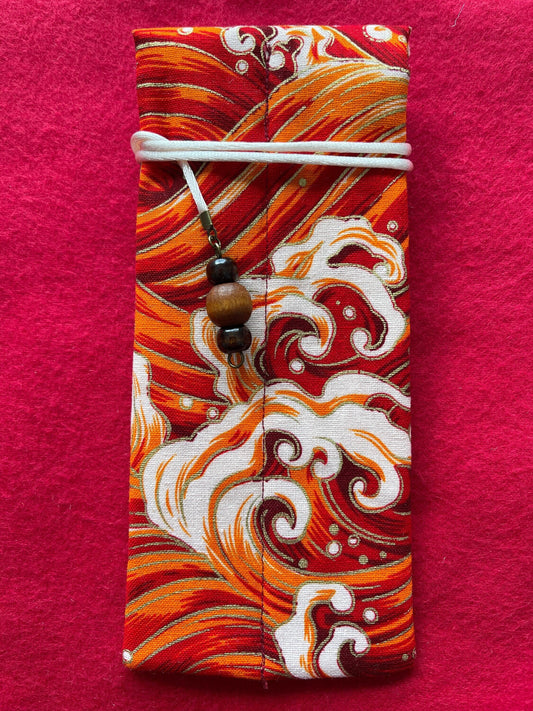 Red Waves - Double Pen Kimono Case with Soft Luxurious Satin Interior