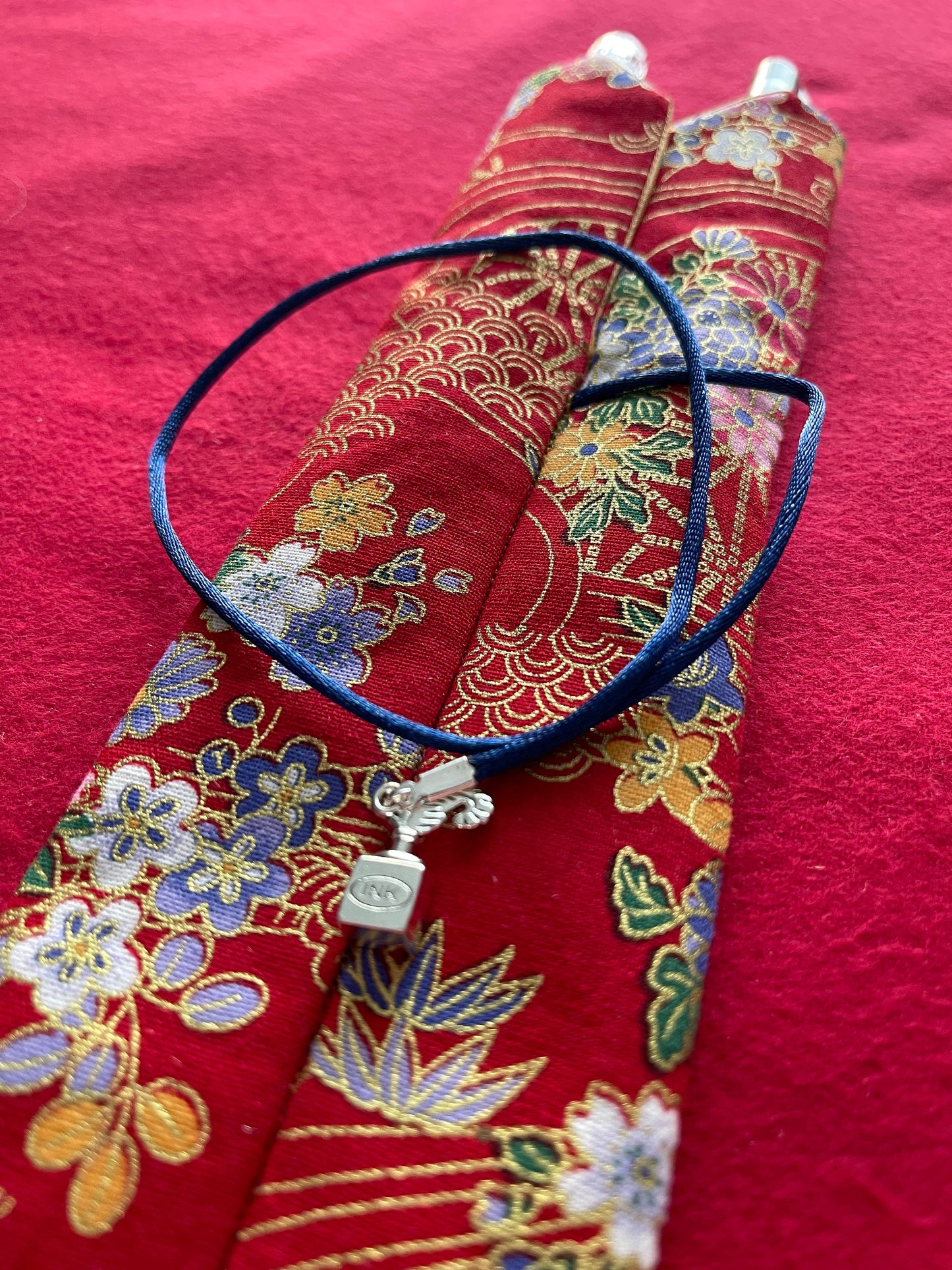 Red/Multi Flowers - Double Pen Kimono Case with Soft Luxurious Satin Interior