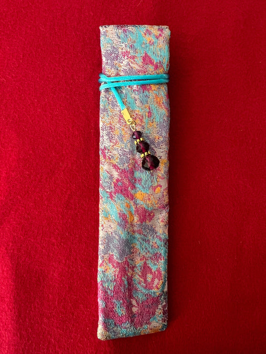 Pink/Teal Abstract - Single Pen Kimono Case with Soft Luxurious Satin Interior