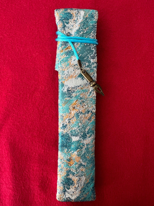 Teal/Tangerine Abstract - Single Pen Kimono Case with Soft Luxurious Satin Interior