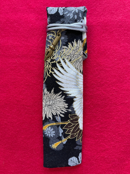 Grey Cranes - Single Pen Kimono Case with Soft Luxurious Satin Interior