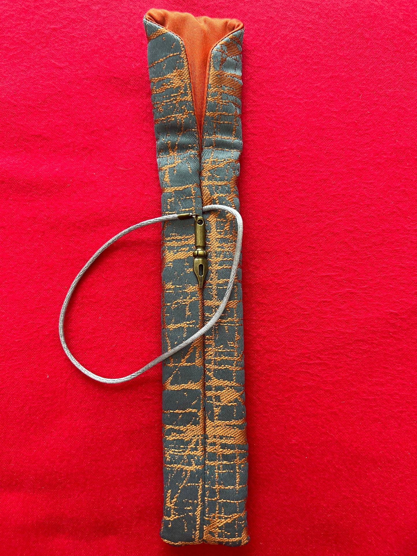 Grey/Orange Abstract - Single Pen Kimono Case with Soft Luxurious Satin Interior
