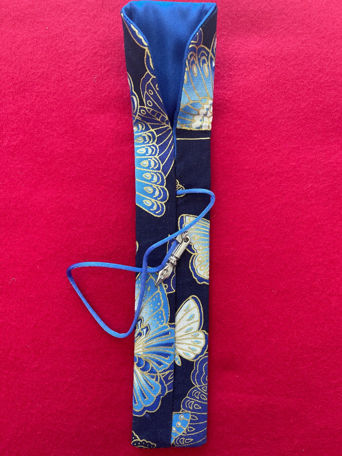 Blue Butterflies - Single Pen Kimono Case with Soft Luxurious Satin Interior