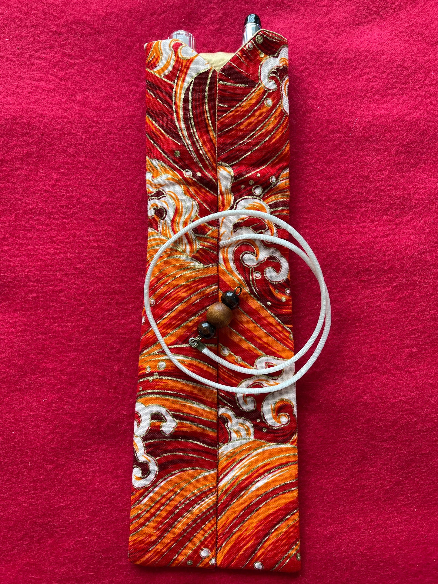 Red Waves - Double Pen Kimono Case with Soft Luxurious Satin Interior