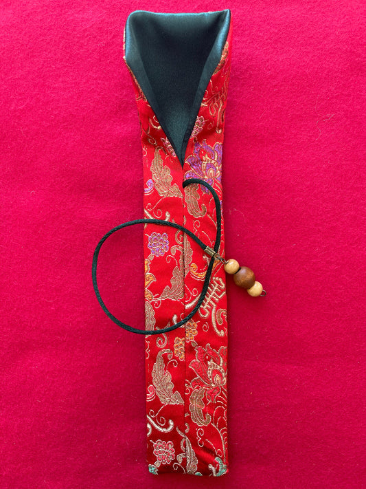 Red Brocade Flowers - Single Pen Kimono Case with Soft Luxurious Satin Interior